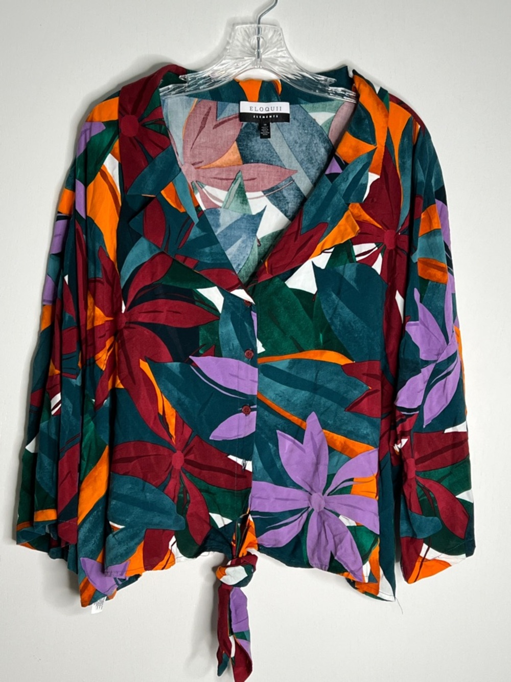 Eloquii Elements Floral Crop Top Button up, tie Short Sleeve Tropical SZ 28 | XL